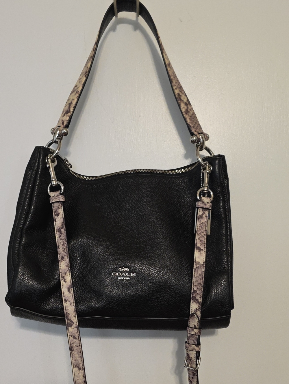 Coach Black Leather Hobo with Snake-Print Straps